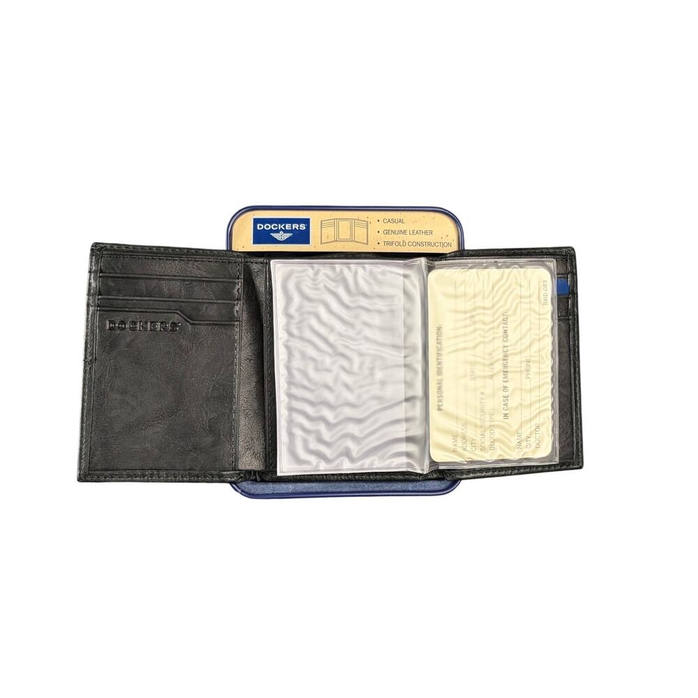 NIB Vintage Y2K Dockers Trifold Wallet - Black Leather - Collectible Gift Tin - Picture 5 of 7